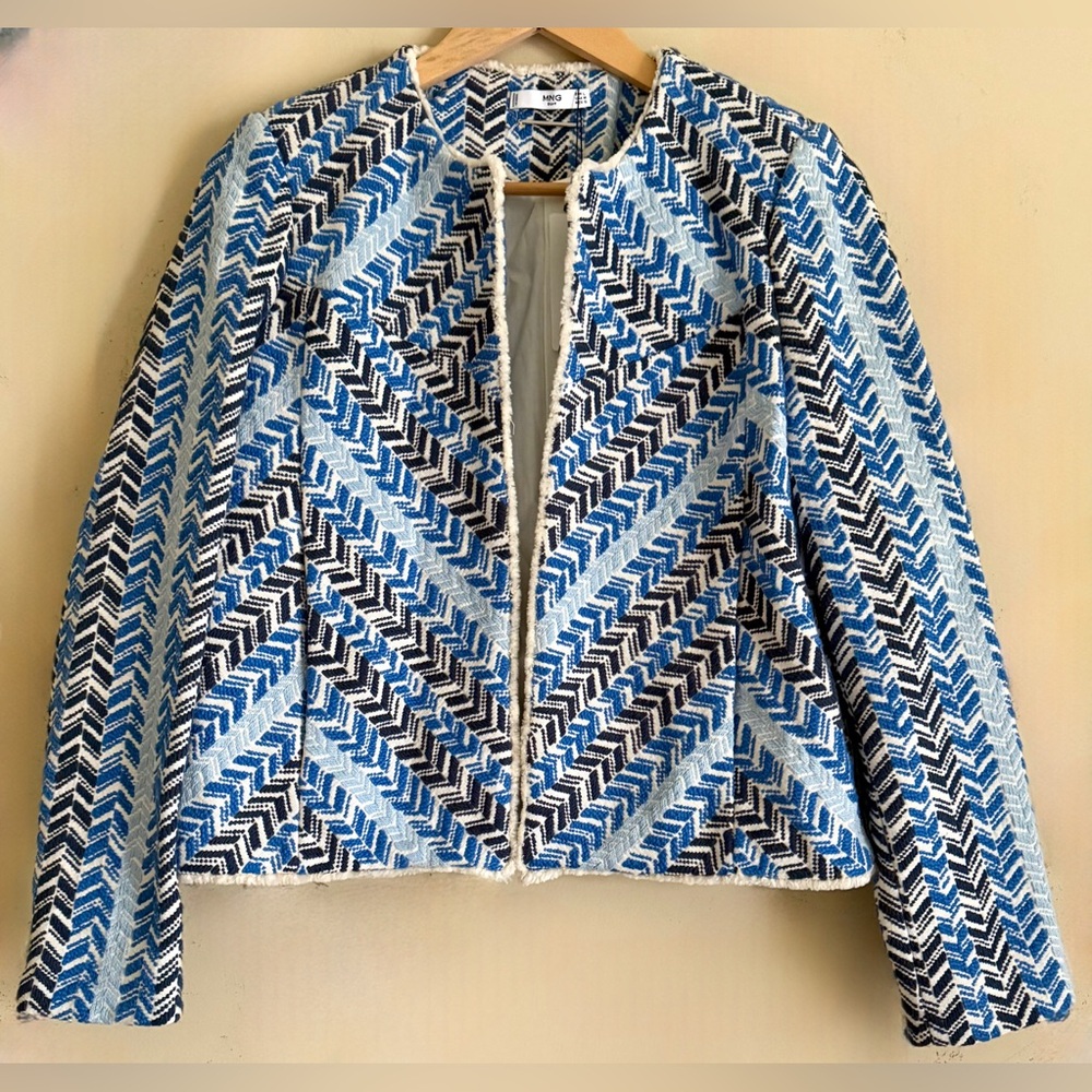 Mango Blue and Black Geometric Blazer